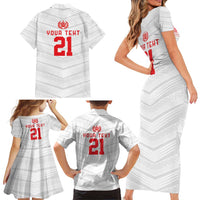 Custom Pacific Rugby Spirit Family Matching Short Sleeve Bodycon Dress and Hawaiian Shirt Tonga Ngatu Pride White Edition LT9 - Polynesian Pride