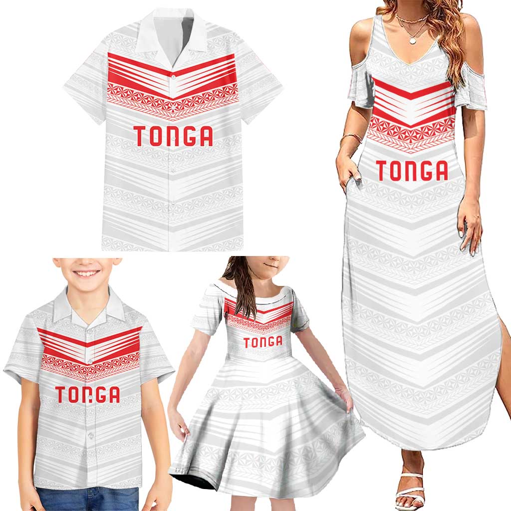 Custom Pacific Rugby Spirit Family Matching Summer Maxi Dress and Hawaiian Shirt Tonga Ngatu Pride White Edition LT9 - Polynesian Pride