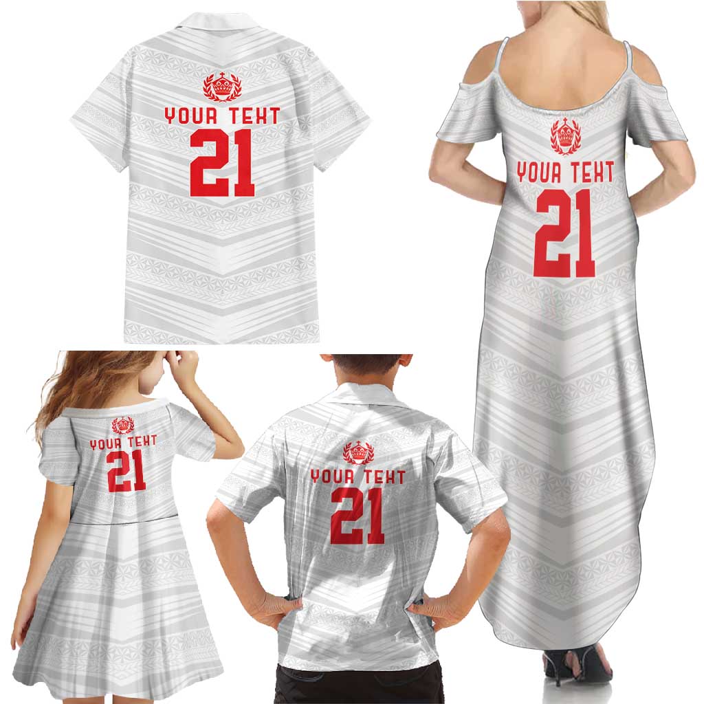 Custom Pacific Rugby Spirit Family Matching Summer Maxi Dress and Hawaiian Shirt Tonga Ngatu Pride White Edition LT9 - Polynesian Pride