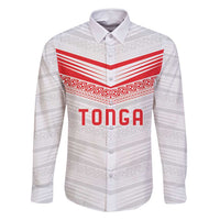 Custom Pacific Rugby Spirit Family Matching Summer Maxi Dress and Hawaiian Shirt Tonga Ngatu Pride White Edition LT9 Dad's Shirt - Long Sleeve White - Polynesian Pride