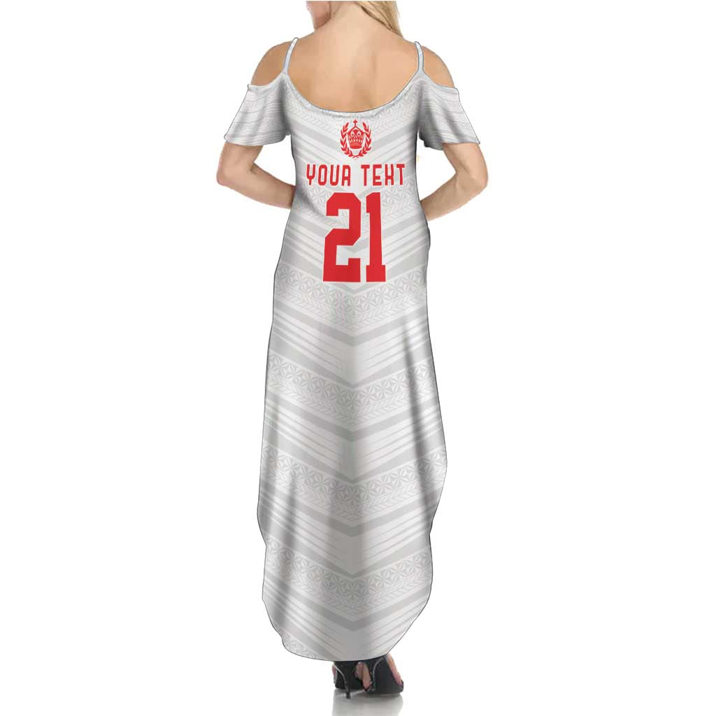 Custom Pacific Rugby Spirit Family Matching Summer Maxi Dress and Hawaiian Shirt Tonga Ngatu Pride White Edition LT9 - Polynesian Pride