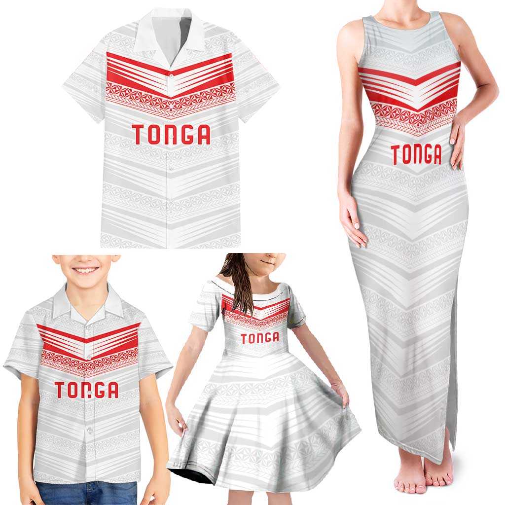 Custom Pacific Rugby Spirit Family Matching Tank Maxi Dress and Hawaiian Shirt Tonga Ngatu Pride White Edition LT9 - Polynesian Pride