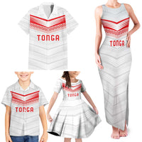Custom Pacific Rugby Spirit Family Matching Tank Maxi Dress and Hawaiian Shirt Tonga Ngatu Pride White Edition LT9 - Polynesian Pride