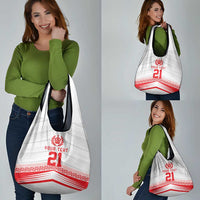 Custom Pacific Rugby Spirit Grocery Bag Tonga Ngatu Pride White Edition - Polynesian Pride