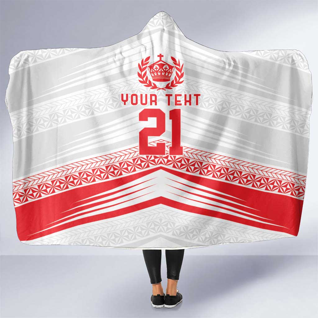 Custom Pacific Rugby Spirit Hooded Blanket Tonga Ngatu Pride White Edition - Polynesian Pride