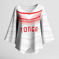 Custom Pacific Rugby Spirit Kimono Sleeve Blouse Tonga Ngatu Pride White Edition LT9 Female White - Polynesian Pride