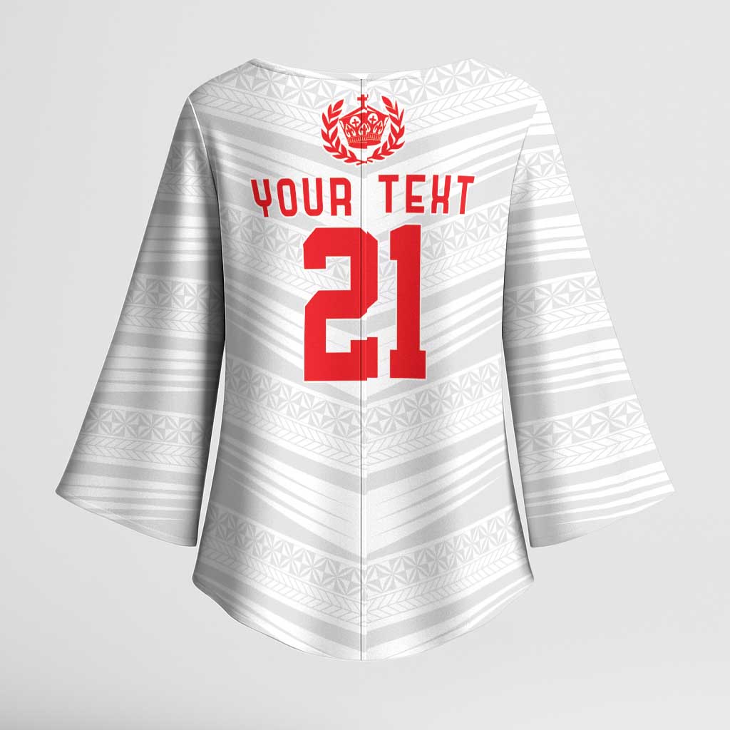 Custom Pacific Rugby Spirit Kimono Sleeve Blouse Tonga Ngatu Pride White Edition LT9 - Polynesian Pride