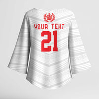 Custom Pacific Rugby Spirit Kimono Sleeve Blouse Tonga Ngatu Pride White Edition LT9 - Polynesian Pride