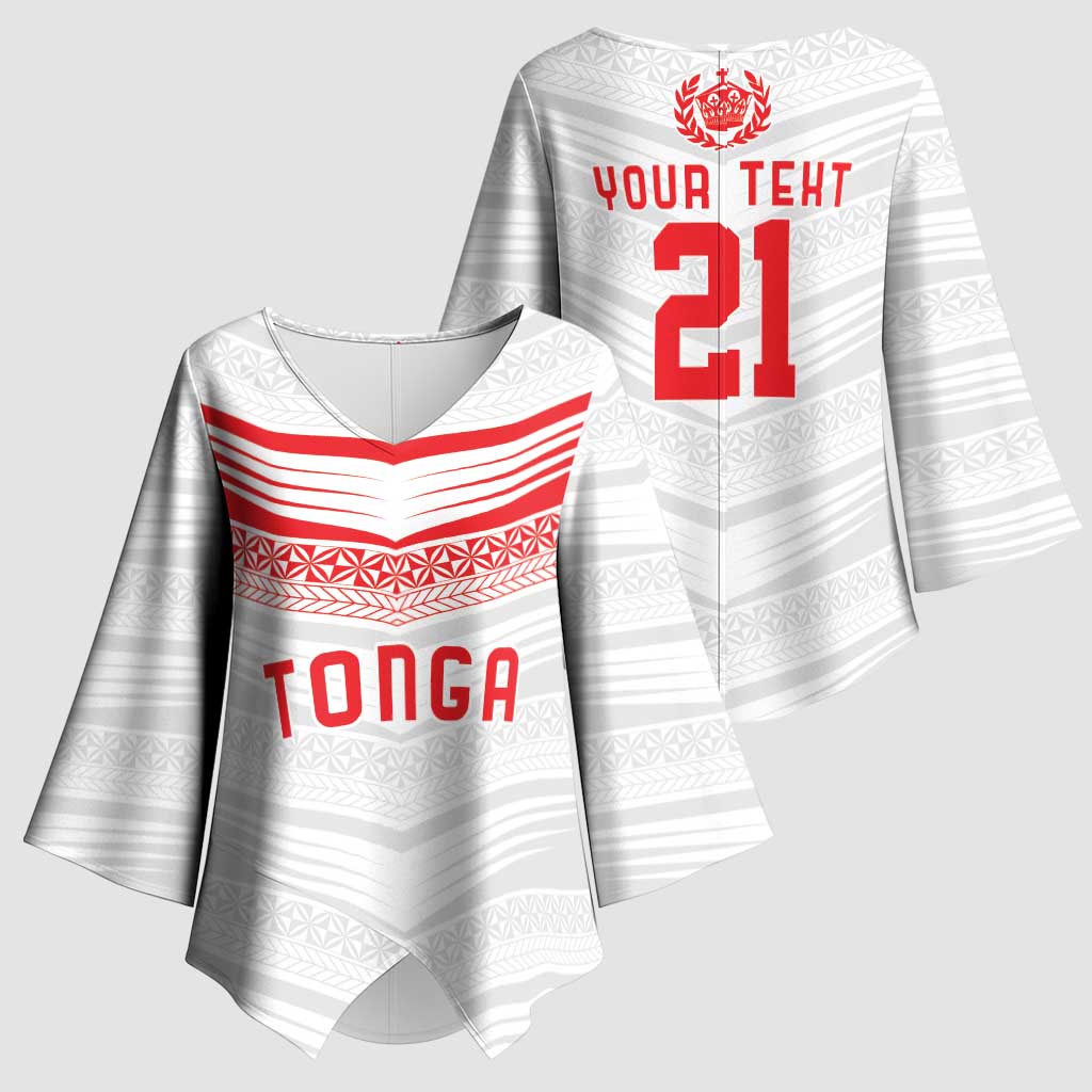 Custom Pacific Rugby Spirit Kimono Sleeve Blouse Tonga Ngatu Pride White Edition LT9 - Polynesian Pride