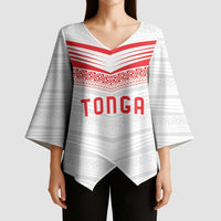 Custom Pacific Rugby Spirit Kimono Sleeve Blouse Tonga Ngatu Pride White Edition LT9 - Polynesian Pride