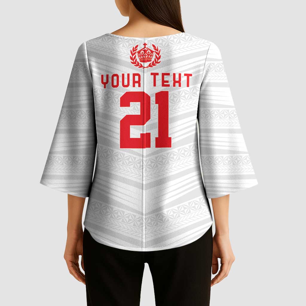 Custom Pacific Rugby Spirit Kimono Sleeve Blouse Tonga Ngatu Pride White Edition LT9 - Polynesian Pride