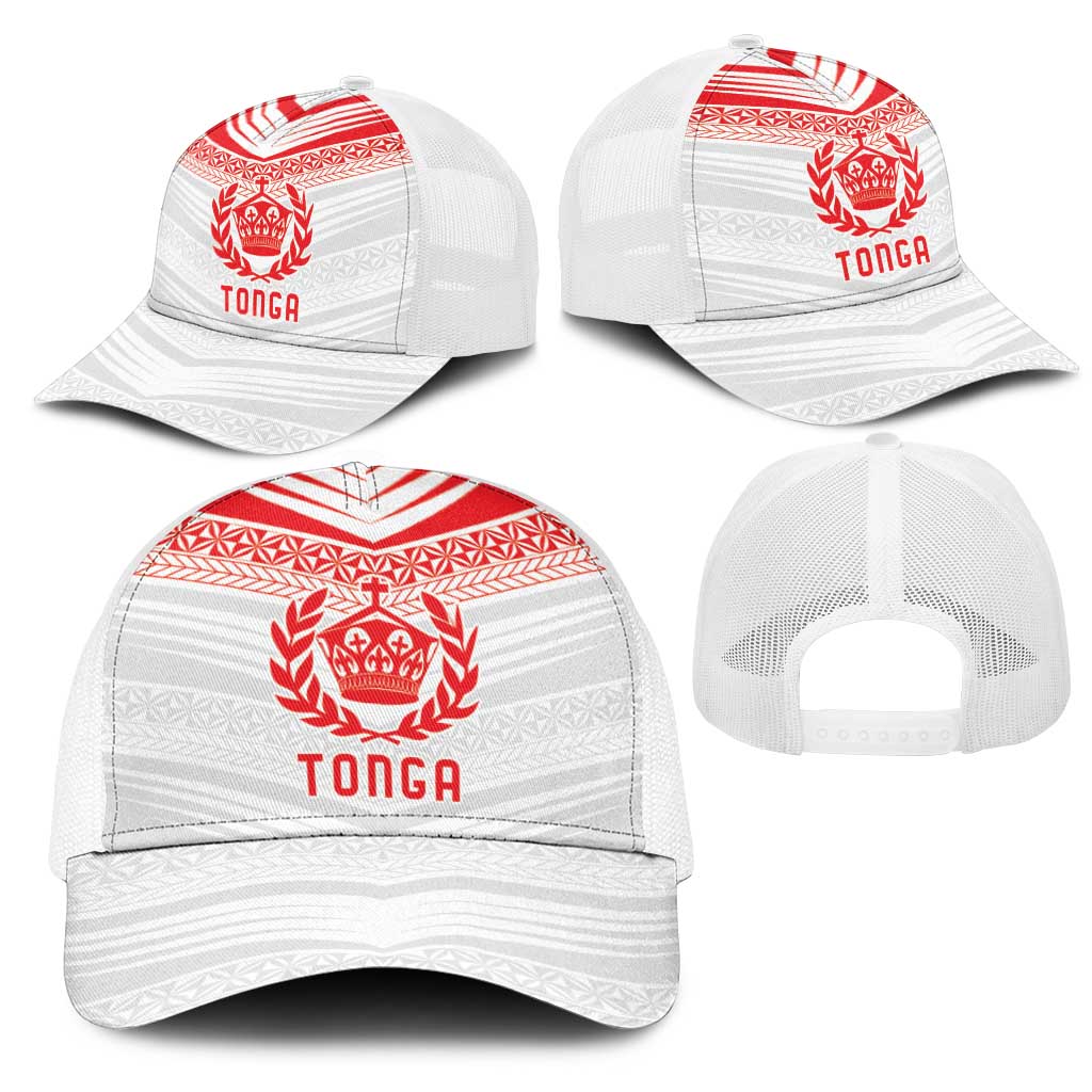Pacific Rugby Spirit Mesh Trucker Cap Tonga Ngatu Pride White Edition - Polynesian Pride