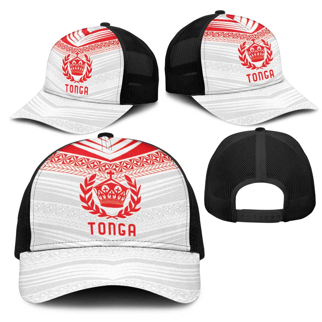 Pacific Rugby Spirit Mesh Trucker Cap Tonga Ngatu Pride White Edition - Polynesian Pride
