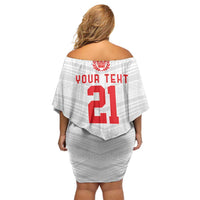 Custom Pacific Rugby Spirit Off Shoulder Short Dress Tonga Ngatu Pride White Edition - Polynesian Pride