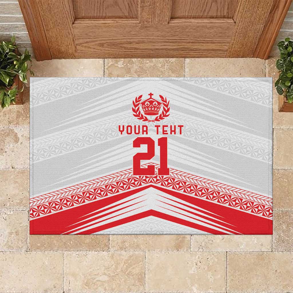 Custom Pacific Rugby Spirit Rubber Doormat Tonga Ngatu Pride White Edition - Polynesian Pride