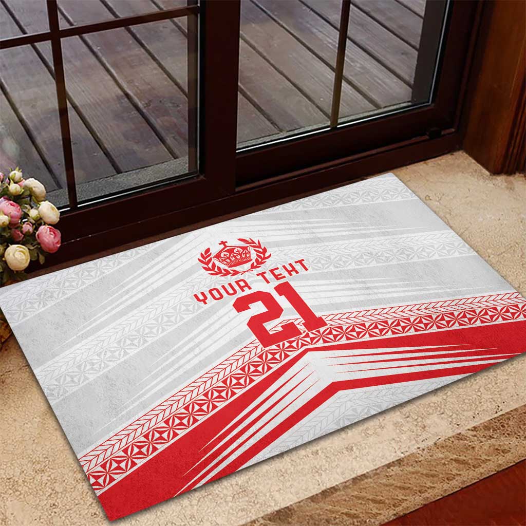 Custom Pacific Rugby Spirit Rubber Doormat Tonga Ngatu Pride White Edition - Polynesian Pride