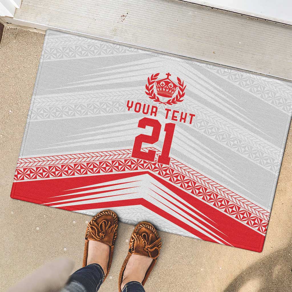Custom Pacific Rugby Spirit Rubber Doormat Tonga Ngatu Pride White Edition - Polynesian Pride