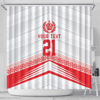 Custom Pacific Rugby Spirit Shower Curtain Tonga Ngatu Pride White Edition LT9 - Polynesian Pride