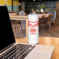 Custom Pacific Rugby Spirit Skinny Tumbler Tonga Ngatu Pride White Edition - Polynesian Pride