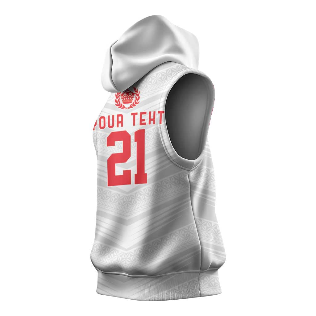 Custom Pacific Rugby Spirit Sleeveless Hoodie Tonga Ngatu Pride White Edition - Polynesian Pride