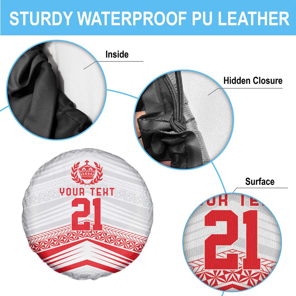 Custom Pacific Rugby Spirit Spare Tire Cover Tonga Ngatu Pride White Edition - Polynesian Pride