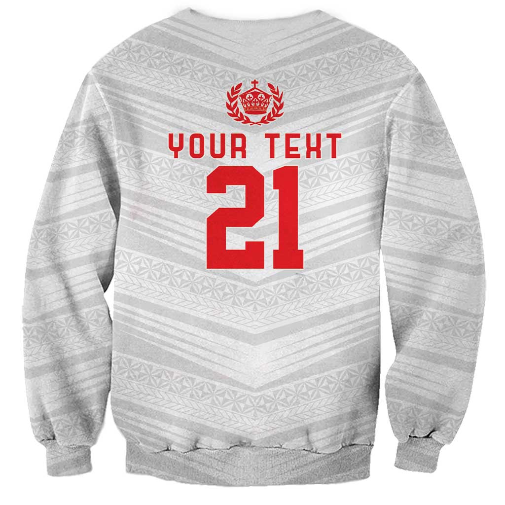 Custom Pacific Rugby Spirit Sweatshirt Tonga Ngatu Pride White Edition - Polynesian Pride