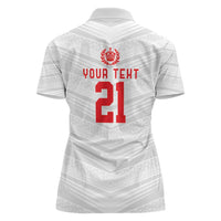 Custom Pacific Rugby Spirit Women Polo Shirt Tonga Ngatu Pride White Edition - Polynesian Pride