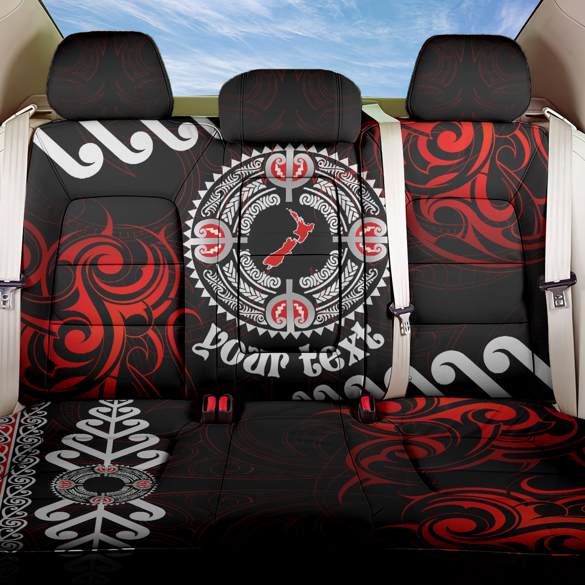 New Zealand Waitangi Day Personalised Back Car Seat Cover Aotearoa Te Ra O Waitangi With Maori Tattoo LT9 One Size Red - Polynesian Pride