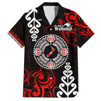 New Zealand Waitangi Day Personalised Family Matching Off Shoulder Maxi Dress and Hawaiian Shirt Aotearoa Te Ra O Waitangi With Maori Tattoo LT9 Dad's Shirt - Short Sleeve Red - Polynesian Pride