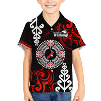 New Zealand Waitangi Day Personalised Family Matching Puletasi and Hawaiian Shirt Aotearoa Te Ra O Waitangi With Maori Tattoo LT9 Son's Shirt Red - Polynesian Pride