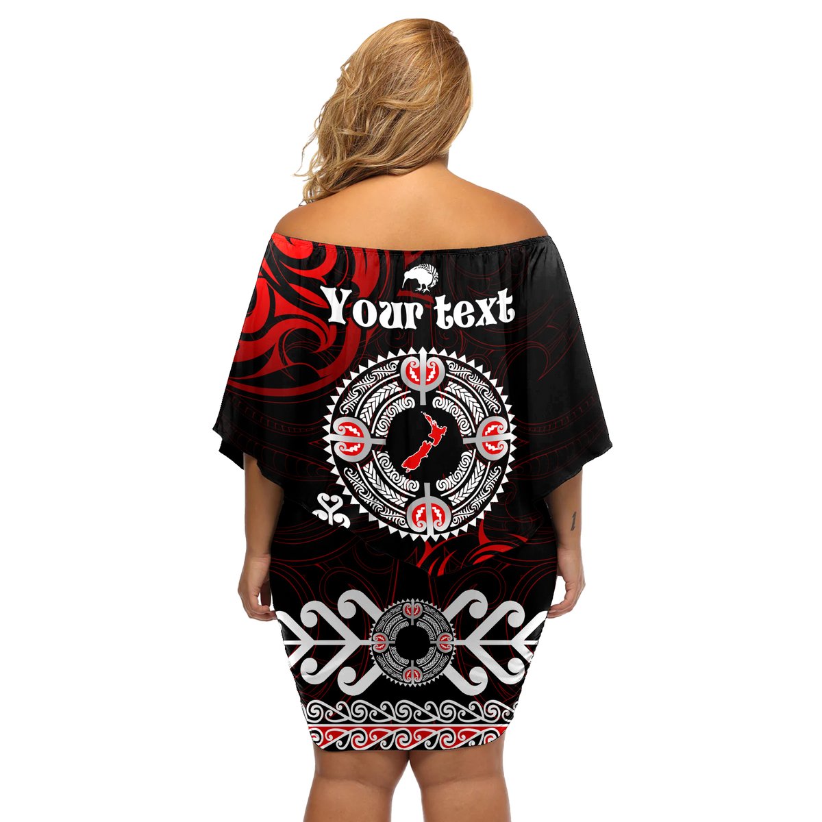 New Zealand Waitangi Day Personalised Off Shoulder Short Dress Aotearoa Te Ra O Waitangi With Maori Tattoo LT9 - Polynesian Pride