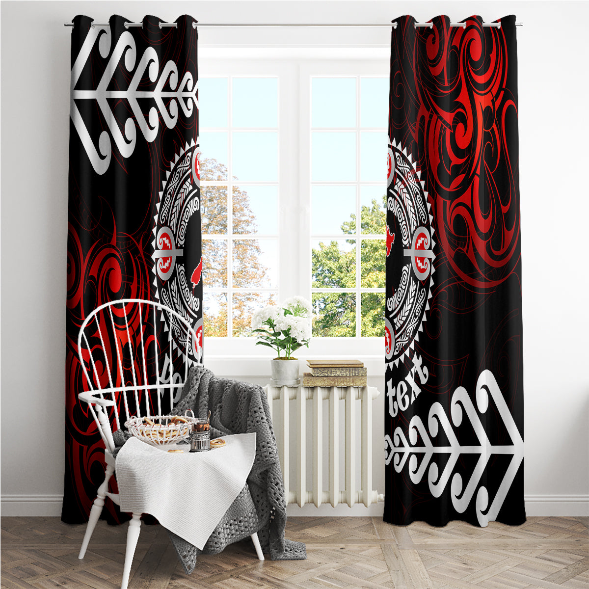 New Zealand Waitangi Day Personalised Window Curtain Aotearoa Te Ra O Waitangi With Maori Tattoo LT9 - Polynesian Pride