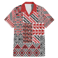 Aotearoa Kowhaiwhai Taniko Patchwork Motifs Family Matching Mermaid Dress and Hawaiian Shirt LT9 Dad's Shirt - Short Sleeve Red - Polynesian Pride