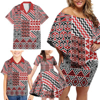 Aotearoa Kowhaiwhai Taniko Patchwork Motifs Family Matching Off Shoulder Short Dress and Hawaiian Shirt LT9 - Polynesian Pride