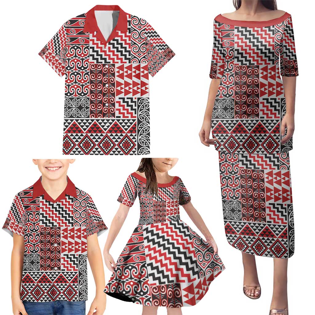 Aotearoa Kowhaiwhai Taniko Patchwork Motifs Family Matching Puletasi and Hawaiian Shirt LT9 - Polynesian Pride