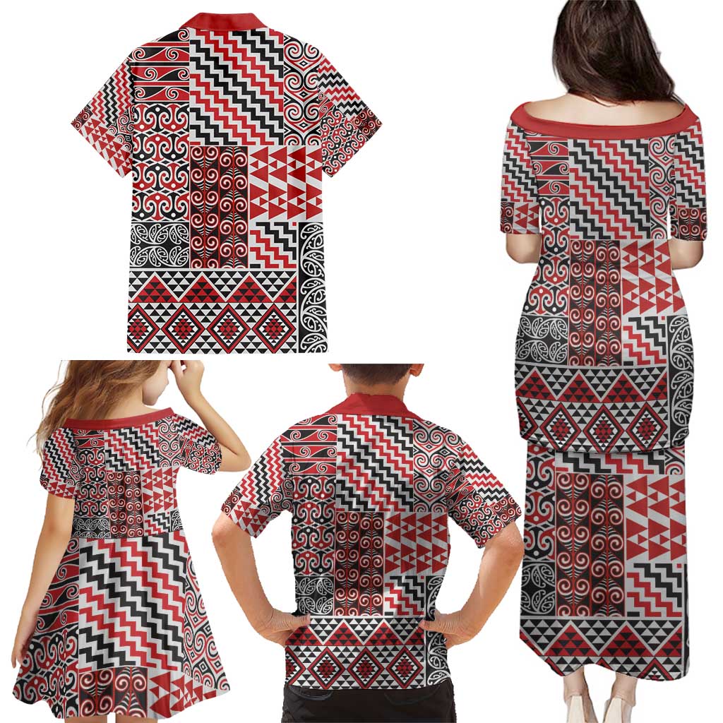 Aotearoa Kowhaiwhai Taniko Patchwork Motifs Family Matching Puletasi and Hawaiian Shirt LT9 - Polynesian Pride