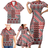 Aotearoa Kowhaiwhai Taniko Patchwork Motifs Family Matching Short Sleeve Bodycon Dress and Hawaiian Shirt LT9 - Polynesian Pride