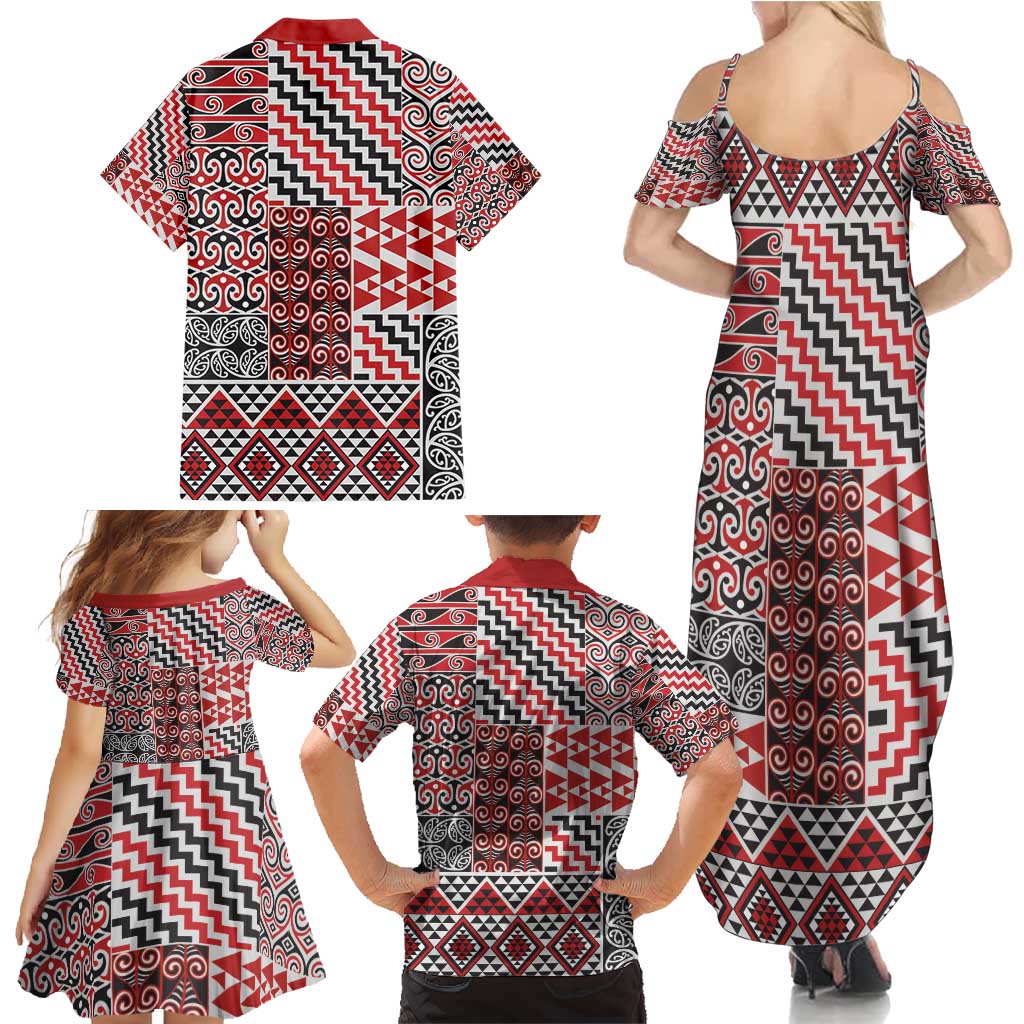 Aotearoa Kowhaiwhai Taniko Patchwork Motifs Family Matching Summer Maxi Dress and Hawaiian Shirt LT9 - Polynesian Pride
