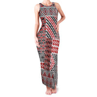 Aotearoa Kowhaiwhai Taniko Patchwork Motifs Family Matching Tank Maxi Dress and Hawaiian Shirt LT9 Mom's Dress Red - Polynesian Pride