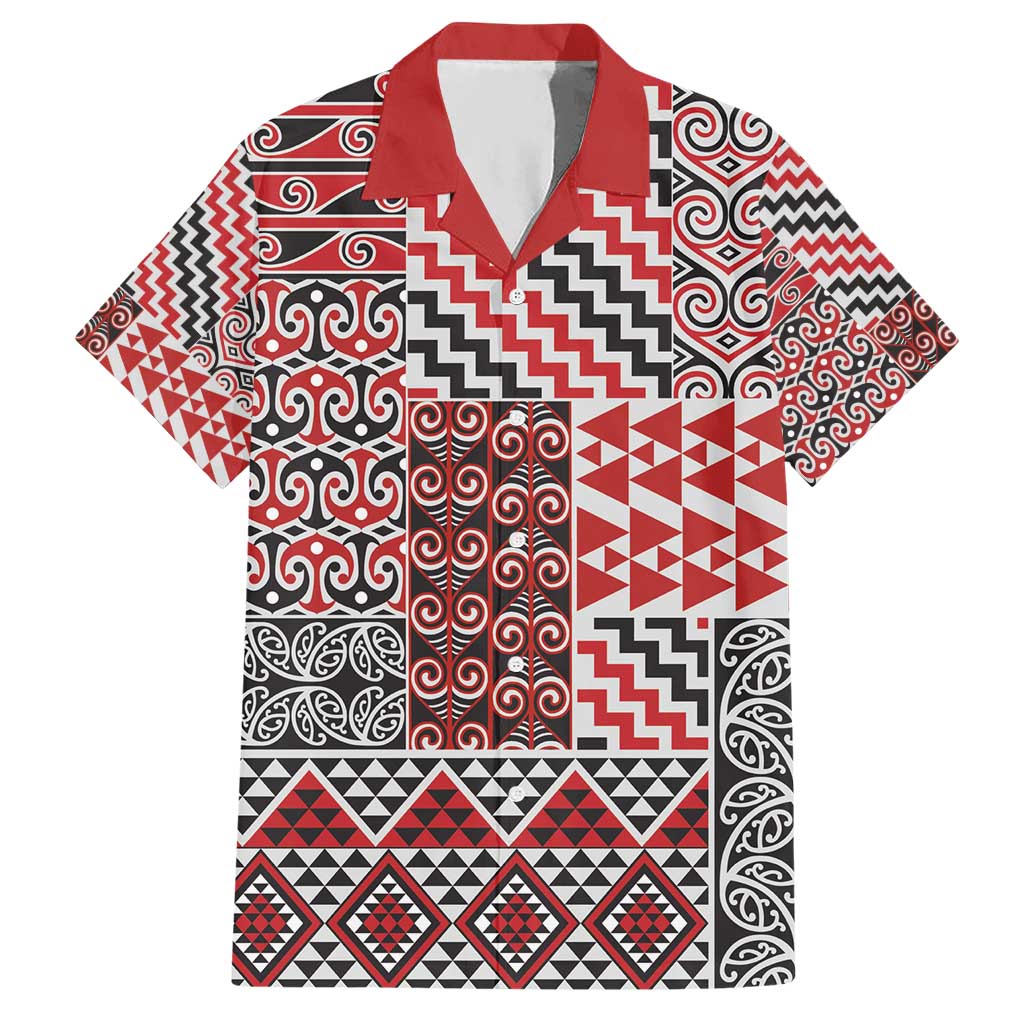 Aotearoa Kowhaiwhai Taniko Patchwork Motifs Hawaiian Shirt LT9 Red - Polynesian Pride