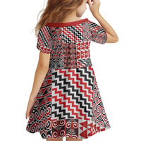Aotearoa Kowhaiwhai Taniko Patchwork Motifs Kid Short Sleeve Dress LT9 - Polynesian Pride