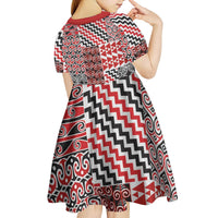 Aotearoa Kowhaiwhai Taniko Patchwork Motifs Kid Short Sleeve Dress LT9 - Polynesian Pride