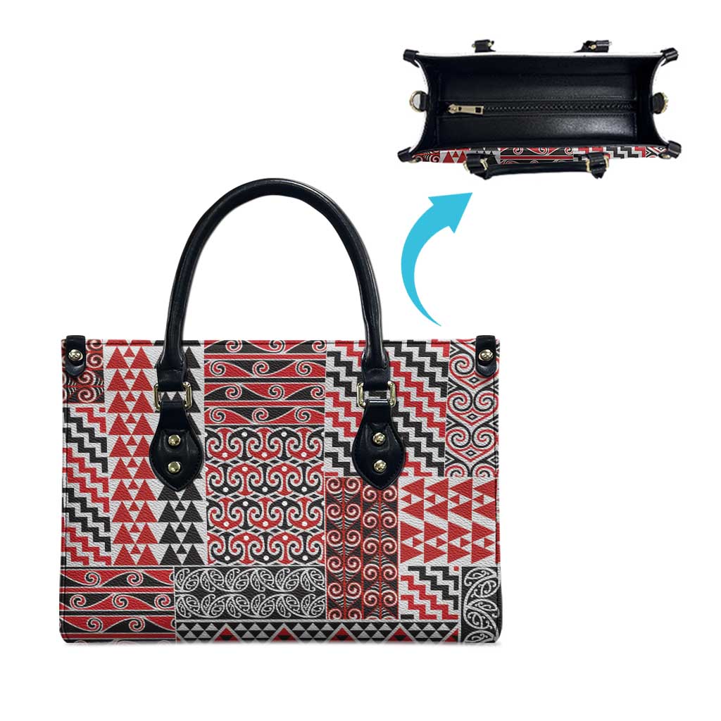 Aotearoa Kowhaiwhai Taniko Patchwork Motifs Leather Bag - Polynesian Pride