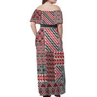Aotearoa Kowhaiwhai Taniko Patchwork Motifs Off Shoulder Maxi Dress LT9 - Polynesian Pride