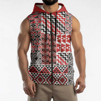 Aotearoa Kowhaiwhai Taniko Patchwork Motifs Sleeveless Zip Hoodie LT9 - Polynesian Pride
