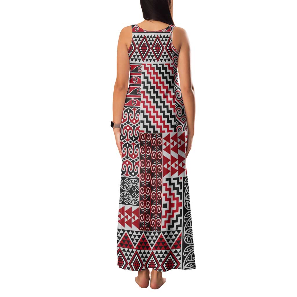 Aotearoa Kowhaiwhai Taniko Patchwork Motifs Tank Maxi Dress LT9 - Polynesian Pride