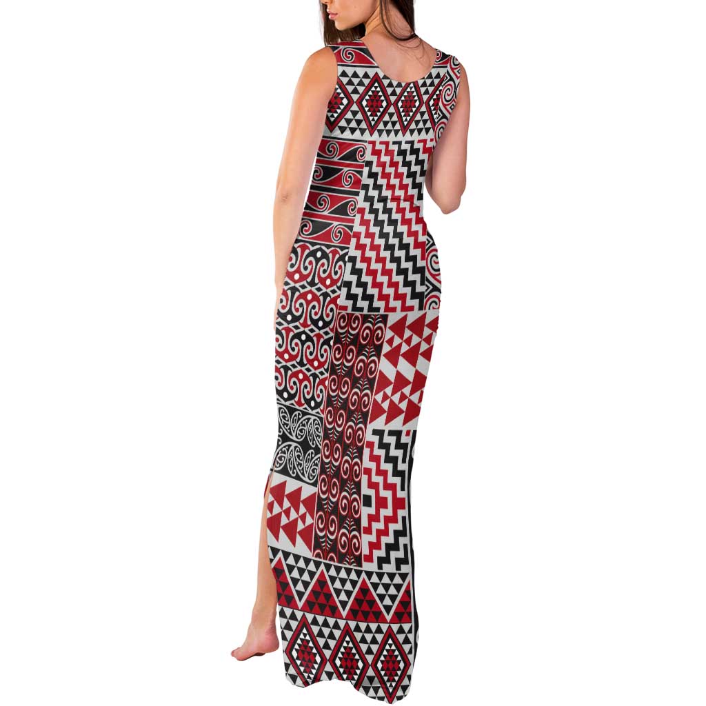 Aotearoa Kowhaiwhai Taniko Patchwork Motifs Tank Maxi Dress LT9 - Polynesian Pride