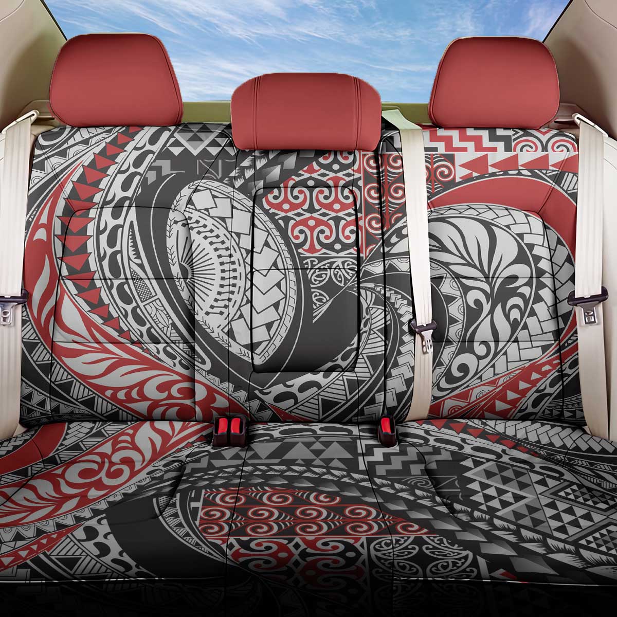 Aotearoa Maori Rugby Tribal Tattoo Back Car Seat Cover Kowhaiwhai Taniko Patchwork Motifs LT9 One Size Red - Polynesian Pride