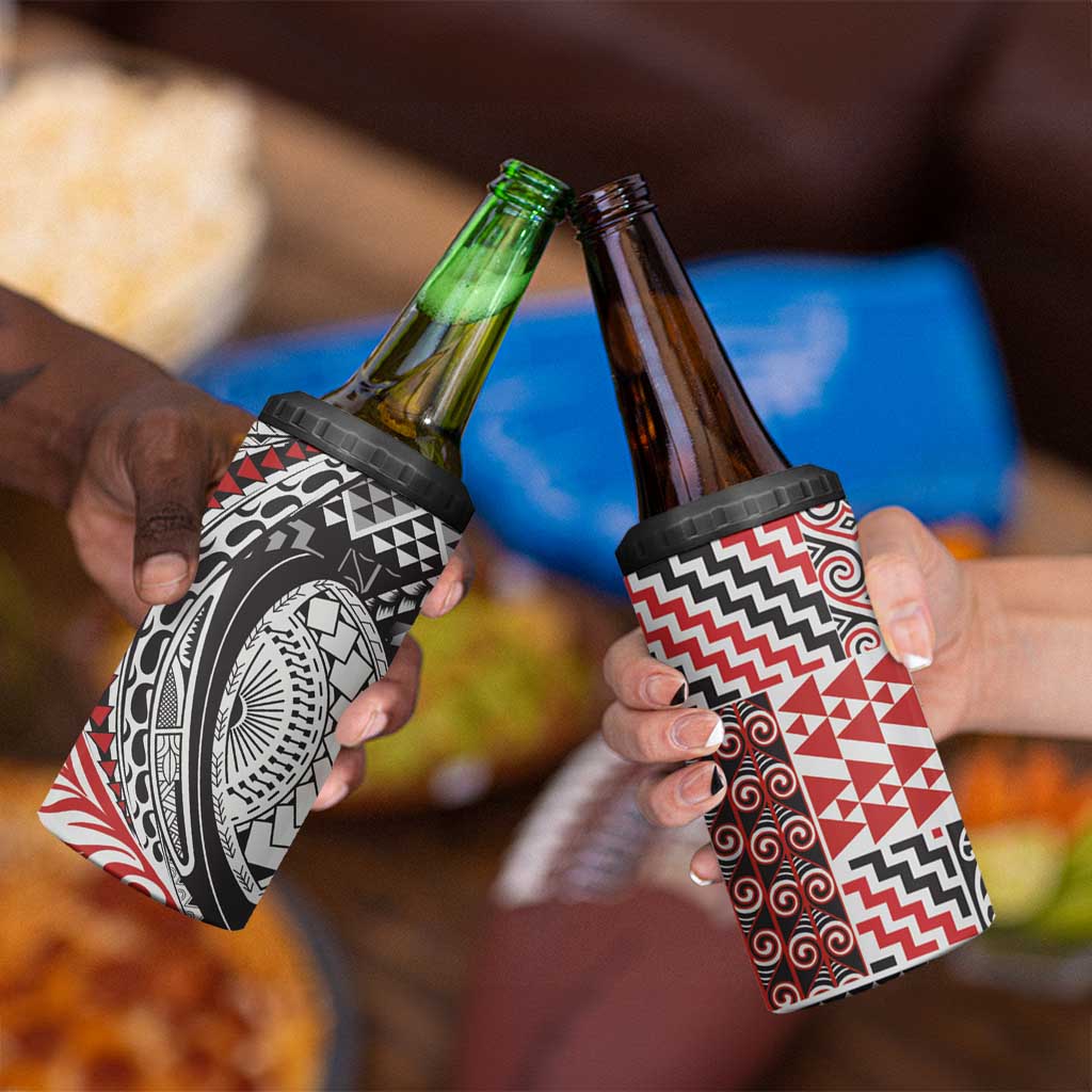 Aotearoa Maori Rugby Tribal Tattoo 4 in 1 Can Cooler Tumbler Kowhaiwhai Taniko Patchwork Motifs LT9 - Polynesian Pride