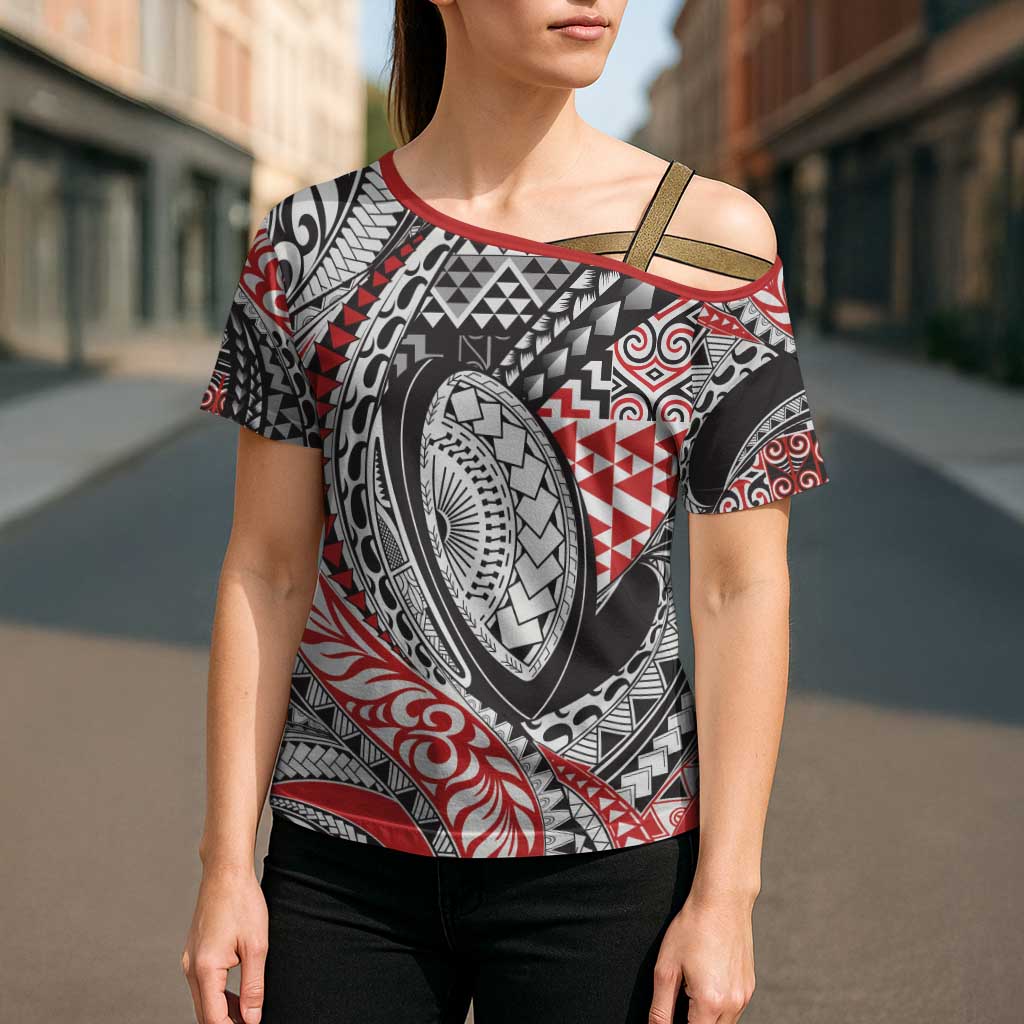 Aotearoa Maori Rugby Tribal Tattoo Cross Shoulder Shirt Kowhaiwhai Taniko Patchwork Motifs LT9 - Polynesian Pride